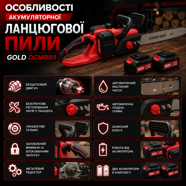 Акумуляторна ланцюгова пила Gold Germany DCM889 - зображення 5