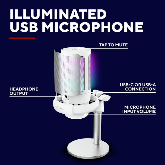 Мікрофон Trust GXT 238W Auron, USB-A White (TR26082) - зображення 2