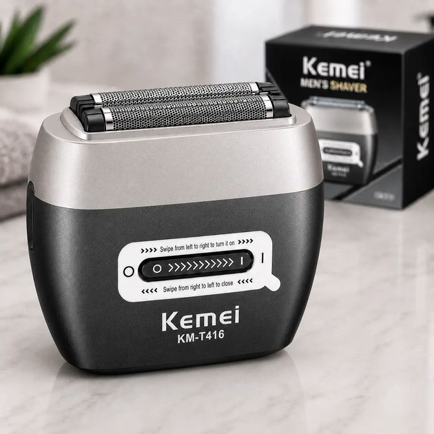 Бездротова чоловіча електробритва Kemei KM-T416 акумуляторний шейвер USB Type-C з LED-дисплеєм 3 швидкості - изображение 2