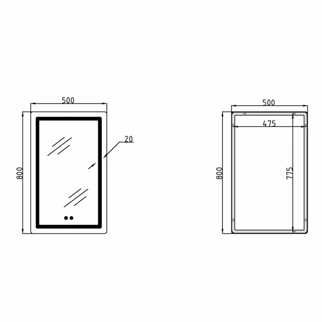 Дзеркало Qtap Mideya (DC-F911) 500х800 з LED-підсвічуванням Touch, з антизапітнінням, диммером QT2078F911W - зображення 2