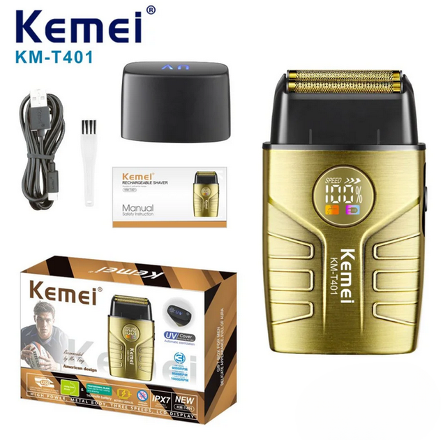 Электробритва Kemei KM-T401 сеточная, 3 скорости 9000/9500/10000 об/мин, LCD-дисплей, аккумулятор 1400 мА·ч, IPX7 - изображение 4
