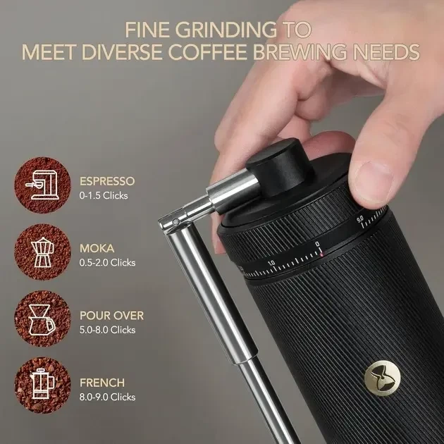 Ручна кавомолка Timemore S3 Grinder з жорнами S2C890, регулюванням 0,015 мм і складною ручкою, 30 г (8AA46D831DC8) - Фото 10 Ручна кавомолка Timemore S3 Grinder з жорнами S2C890, регулюванням 0,015 мм і складною ручкою, 30 г (8AA46D831DC8) - зображення 10