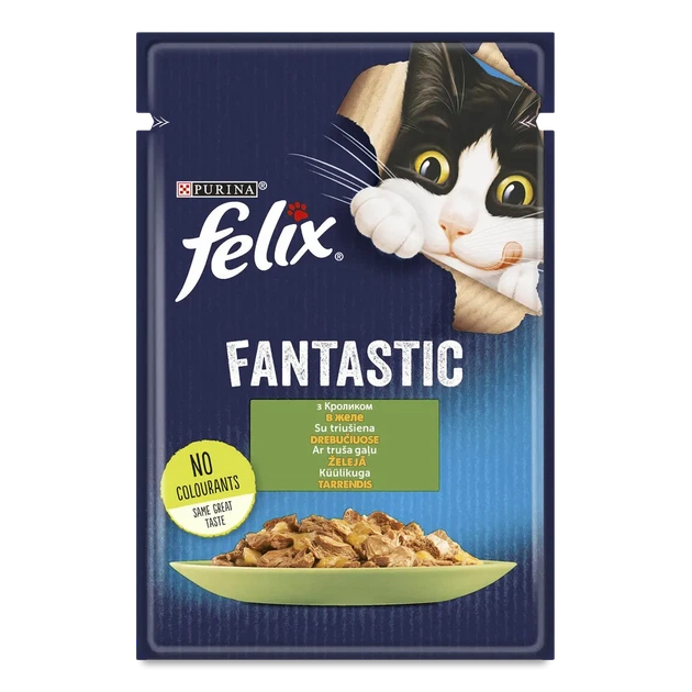 Вологий корм для дорослих котів Felix Fantastic з кроликом в желе, пауч 85 г - Фото 1 Вологий корм для дорослих котів Felix Fantastic з кроликом в желе, пауч 85 г - изображение 1