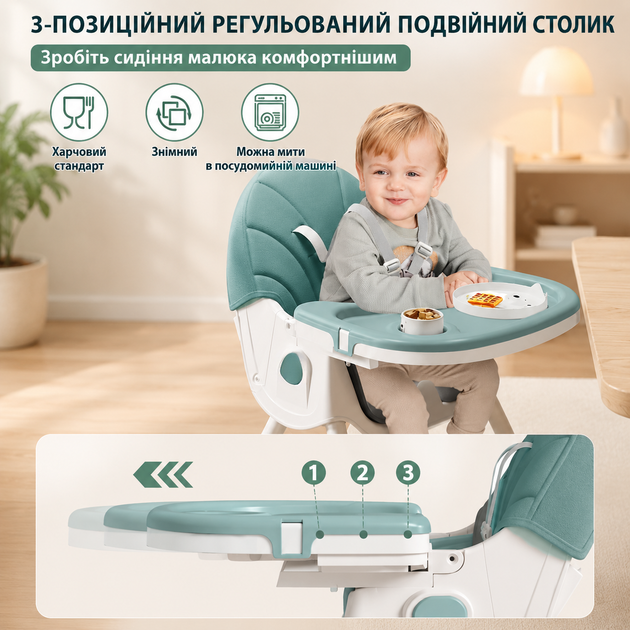 Стульчик для кормления и сна для новорожденных Шезлонг качели до 6 лет Регулируемый столик трансформер голубой - изображение 7