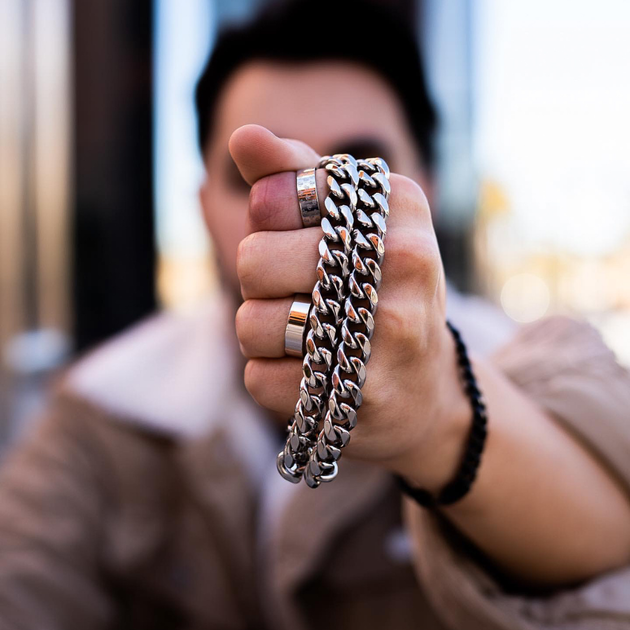 Цепочка на шею, Silver Cuban, 9 мм, нержавеющая сталь, 60 см - изображение 6