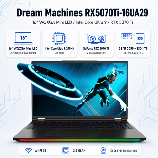 Ноутбук игровой Dream Machines RX5070Ti-16UA29 16” WQXGA mini Led Core Ultra 9-275HX 32GB 1TB RTX 5070Ti 12 ГБ - изображение 2