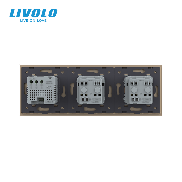 Терморегулятор сенсорний для теплої підлоги LIVOLO з розеткою заземлення, золота, скляна рамка, 250В 16А - зображення 4