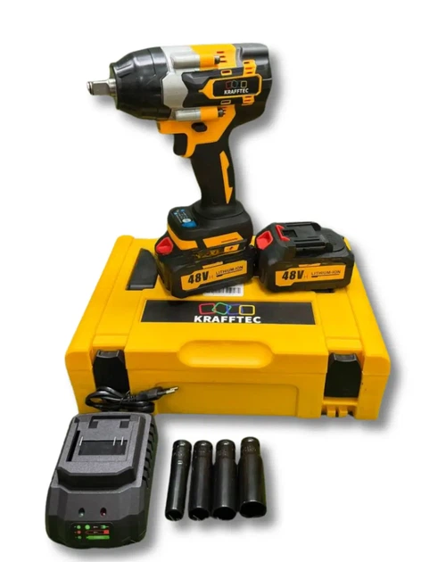 Гайковерт аккумуляторный ударный Krafftec Germany PRO 48V 8Ah 1500 Нм 3/4", желтый - Фото 3 Гайковерт аккумуляторный ударный Krafftec Germany PRO 48V 8Ah 1500 Нм 3/4", желтый - изображение 3