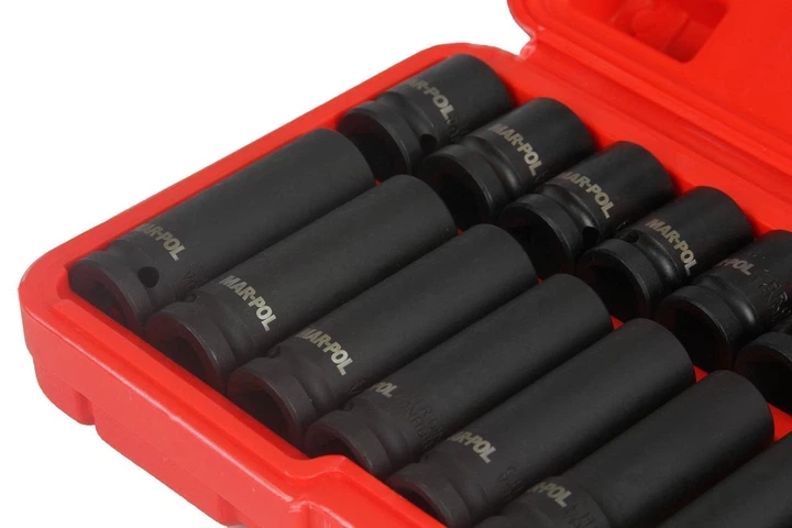 Набір ударних головок Mar-Pol M58259, 20 предметів, 1/2", 10–19 мм, короткі та довгі, для гайковерта, у металевому кейсі - зображення 2