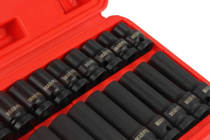 Набір ударних головок Mar-Pol M58259, 20 предметів, 1/2", 10–19 мм, короткі та довгі, для гайковерта, у металевому кейсі - зображення 3