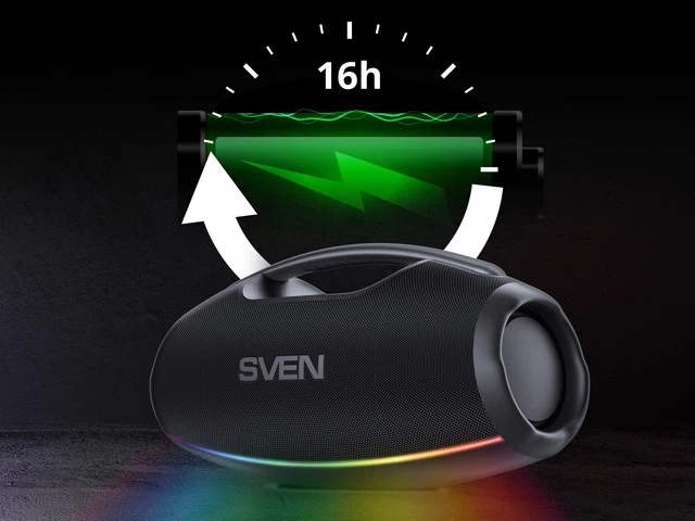 Портативная Bluetooth колонка-бумбокс SVEN PS-990 180 Вт, IPX5, RGB-подсветка, аккумулятор 5200 мАч, TWS, USB, FM-радио, Black - изображение 7
