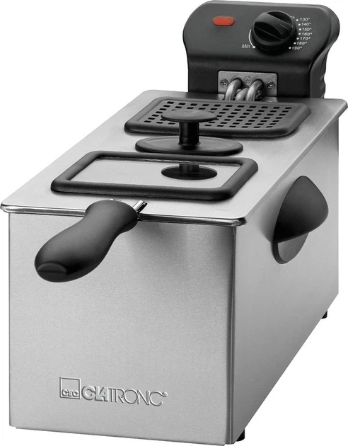 Фритюрниця Clatronic FR 3586 2000 Вт, 3 л, регульований термостат, кошик із ручкою, корпус із нержавіючої сталі, для картоплі фрі та закусок - Фото 2 Фритюрниця Clatronic FR 3586 2000 Вт, 3 л, регульований термостат, кошик із ручкою, корпус із нержавіючої сталі, для картоплі фрі та закусок - зображення 2