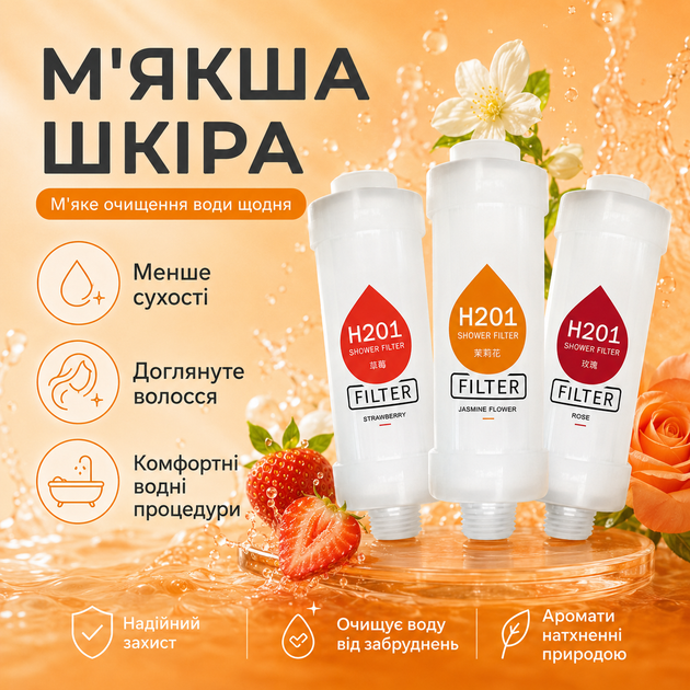 Набір фільтрів для душу H201 3 шт мікс ароматів Strawberry Jasmine Flower Rose для очищення води - зображення 4