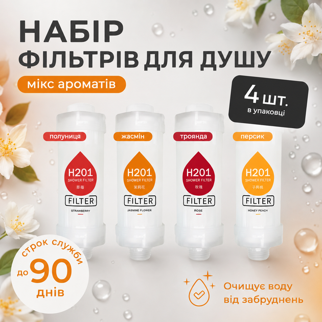 Набор фильтров для душа H201 4 шт микс ароматов Strawberry Jasmine Flower Rose Honey Peach для очистки воды - Фото 1 Набор фильтров для душа H201 4 шт микс ароматов Strawberry Jasmine Flower Rose Honey Peach для очистки воды - изображение 1