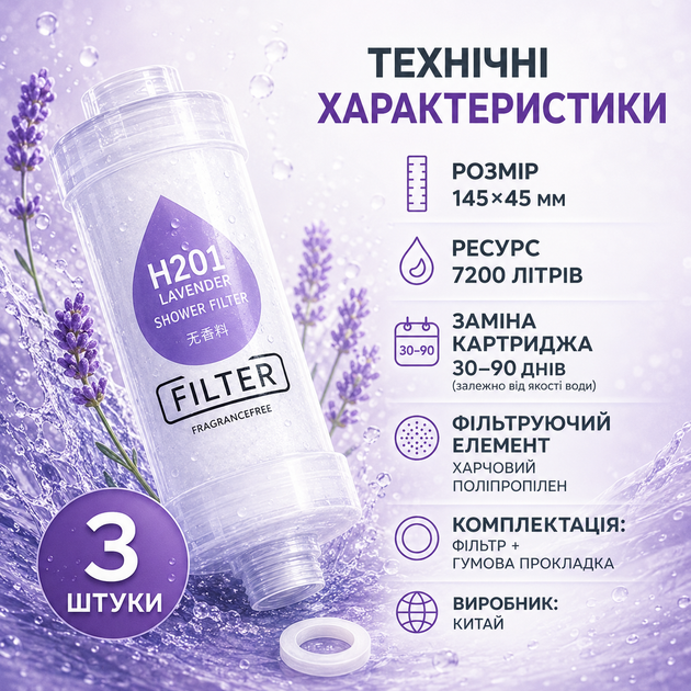 Фільтр для душу H201 Lavender Лаванда 3 шт ароматизований для очищення та пом’якшення води зі СПА-ефектом - зображення 5