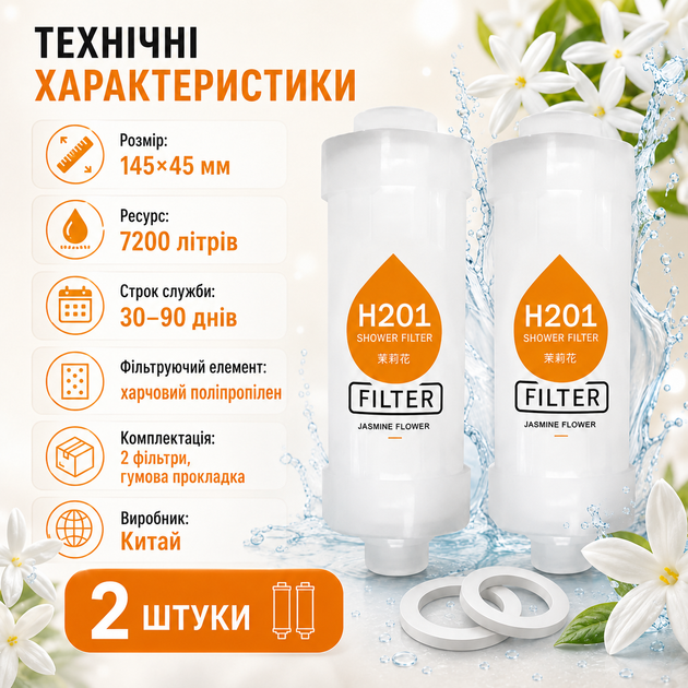 Фільтр для душу H201 Jasmine Flower Жасмін 2 шт ароматизований для очищення та пом’якшення води зі СПА-ефектом - зображення 5