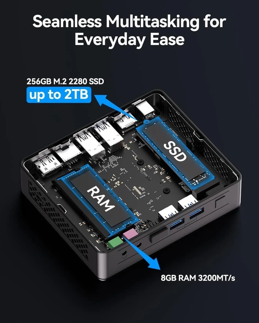 Міні ПК GEEKOM Air12 Lite / Intel N100 / RAM 8GB / SSD 256GB / 1 x HDMI / LAN / Wi-Fi 5 / Bluetooth 5.1 / Windows 11 Pro / Чорний (100644225) - зображення 4