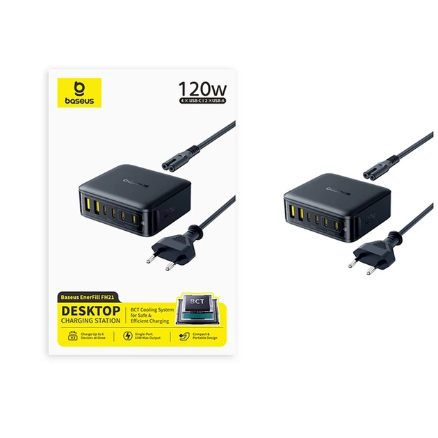 Зарядная станция Baseus EnerFill FH21 120W 4xUSB-C + 2xUSB-A Black (6932172698331) - изображение 3
