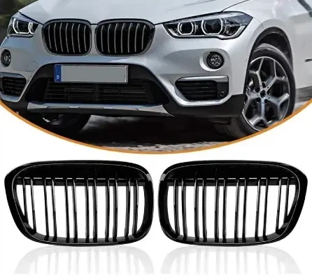 Решітки радіатора BMW X1 F48 2015-2018 чорні глянцеві двореберні M-Look - изображение 2