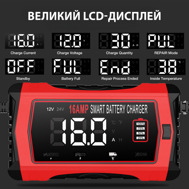 Зарядное устройство автоматическое HTRC 12V 16A / 24V 10A для аккумуляторов AGM, Gel, SLA, EFB, LiFePO4, Lithium и других - изображение 4