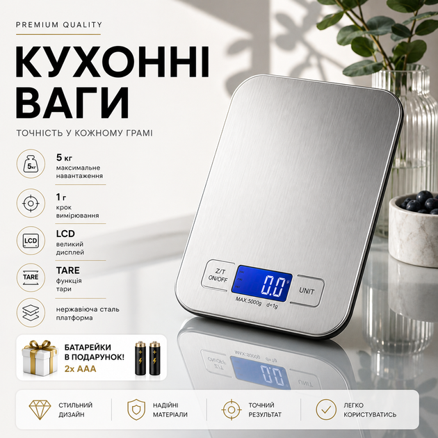 Кухонные электронные весы SF-2012 до 5 кг, точность 1 г — весы для продуктов с LCD-дисплеем, функцией тары, платформой из нержавеющей стали - изображение 9