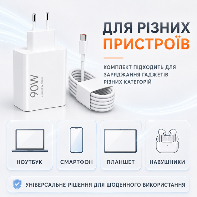 Блок питания Xiaomi 90W с кабелем USB-C белый сетевой адаптер PD QC для быстрой зарядки смартфонов планшетов ноутбуков - Фото 4 Блок питания Xiaomi 90W с кабелем USB-C белый сетевой адаптер PD QC для быстрой зарядки смартфонов планшетов ноутбуков - изображение 4