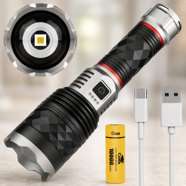 Ручной LED фонарик Bailong BL CB G685 аккумуляторный USB / Мощный ручной фонарь COBA CB-G685 с зумом и Type-C зарядкой - Фото 1 Ручной LED фонарик Bailong BL CB G685 аккумуляторный USB / Мощный ручной фонарь COBA CB-G685 с зумом и Type-C зарядкой - изображение 1