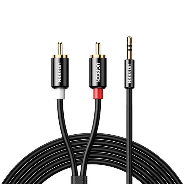 Аудіо кабель mini-jack 3.5mm на Double RCA тюльпан UGREEN AV116 2RCA Male Cable Black - Фото 7 Аудіо кабель mini-jack 3.5mm на Double RCA тюльпан UGREEN AV116 2RCA Male Cable Black - зображення 7