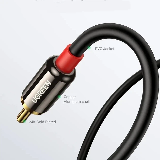 Аудіо кабель mini-jack 3.5mm на Double RCA тюльпан UGREEN AV116 2RCA Male Cable Black - Фото 8 Аудіо кабель mini-jack 3.5mm на Double RCA тюльпан UGREEN AV116 2RCA Male Cable Black - зображення 8