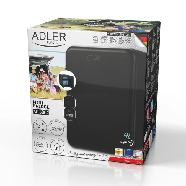 Мини-холодильник Adler AD 8084 Black 4 л для дома и авто, с охлаждением и подогревом, 12V/220V, термоэлектрический, портативный - Фото 8 Мини-холодильник Adler AD 8084 Black 4 л для дома и авто, с охлаждением и подогревом, 12V/220V, термоэлектрический, портативный - изображение 8