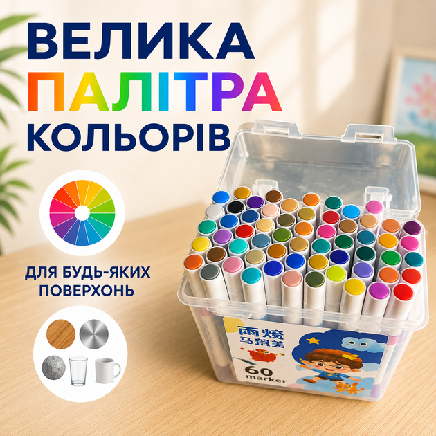 Маркеры акриловые 60 штук в кейсе. Набор для творчества. Фломастеры для раскрасок. Подарок для ребенка. - изображение 4