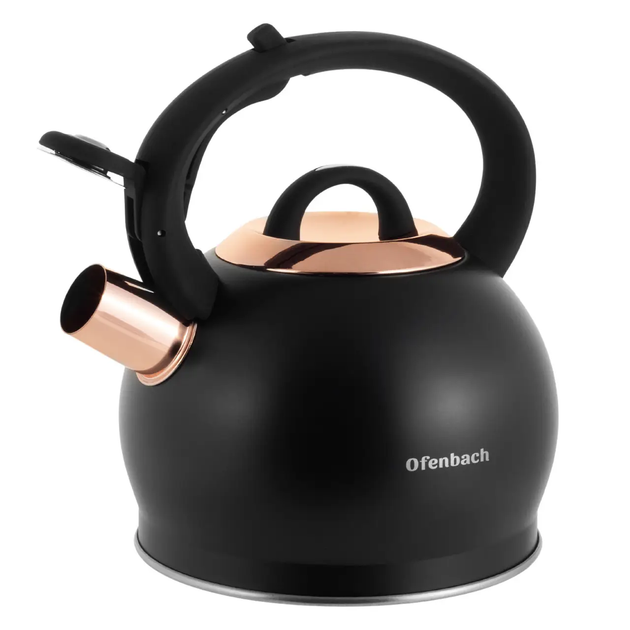 Чайник Ofenbach NB-100312 2.0 л из нержавеющей стали чёрный с ручкой Soft Touch для индукции и газа - Фото 2 Чайник Ofenbach NB-100312 2.0 л из нержавеющей стали чёрный с ручкой Soft Touch для индукции и газа - изображение 2