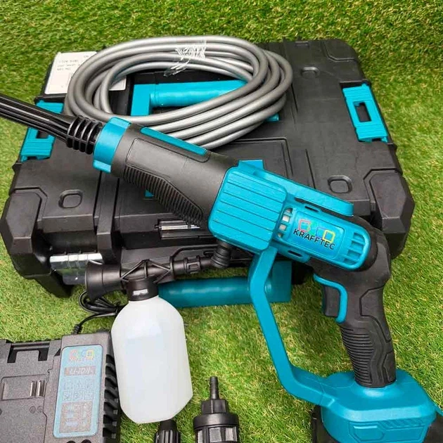 Акумуляторна мийка високого тиску Krafftec 48V безщіткова 8Ah 45 Бар портативна автомийка для авто з 2 акумуляторами та набором насадок - Фото 8 Акумуляторна мийка високого тиску Krafftec 48V безщіткова 8Ah 45 Бар портативна автомийка для авто з 2 акумуляторами та набором насадок - изображение 8
