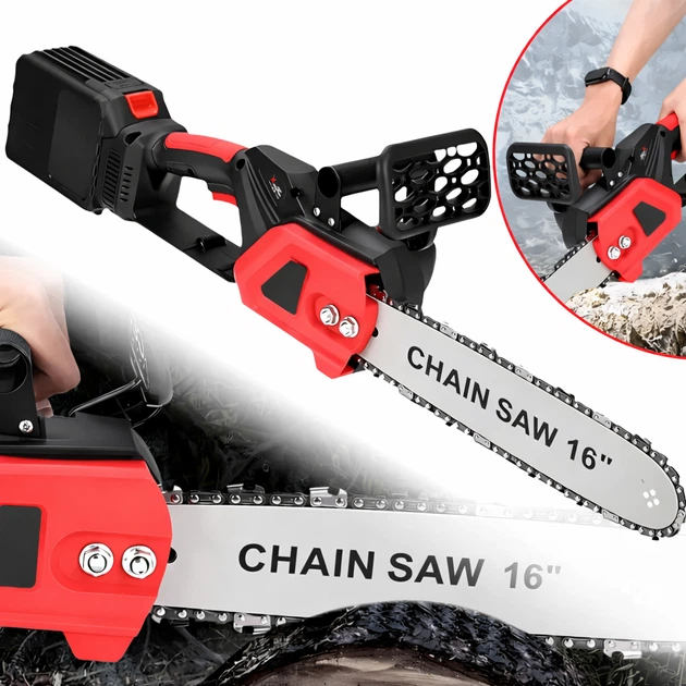 Акумуляторна ланцюгова пилка Electric SAW 16 дюймів професійна пилка RED для заготівлі дров з 2 акумуляторами у жорсткому валізі - зображення 3