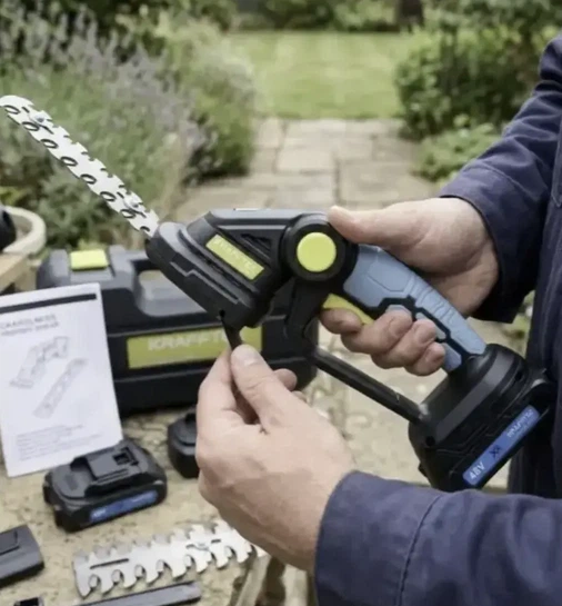 Акумуляторний кущоріз Krafftec 48V 6Ah потужний кущоріз ножиці 2в1 для трави та кущів з 2 насадками та 2 акумуляторами в комплекті - изображение 6