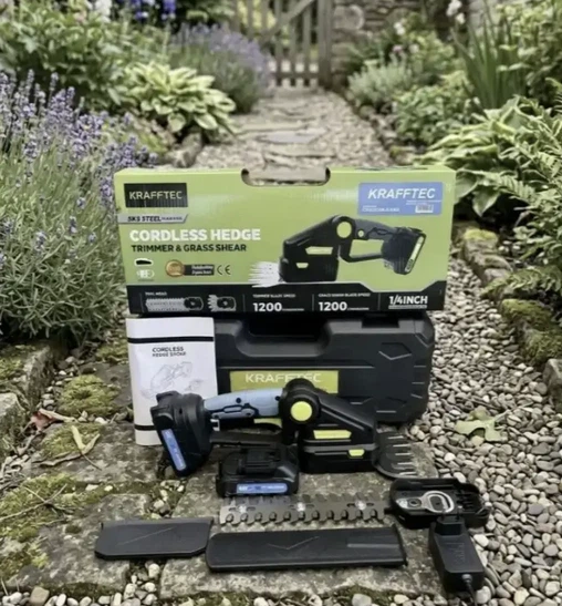 Акумуляторний кущоріз Krafftec 48V 6Ah потужний кущоріз ножиці 2в1 для трави та кущів з 2 насадками та 2 акумуляторами в комплекті - изображение 11