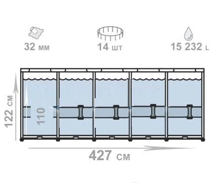 Большой каркасный бассейн 15 232 л Bestway 5612X-4в1 (бассейн, подстилка, стремянка, тент) 427х122 см. - изображение 2