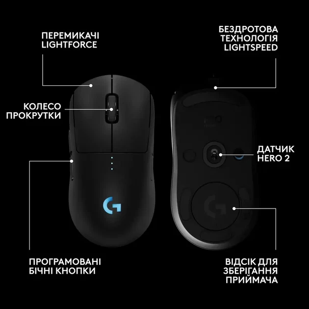 Миша Logitech PRO 2 Lightspeed Black (910-007295) - Фото 7 Миша Logitech PRO 2 Lightspeed Black (910-007295) - изображение 7