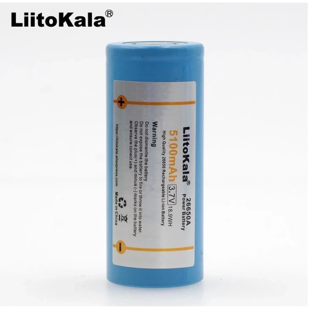 Аккумулятор LiitoKala 26650A 5100mAh 3.7v 18.9Wh Li-ion - Фото 2 Аккумулятор LiitoKala 26650A 5100mAh 3.7v 18.9Wh Li-ion - изображение 2