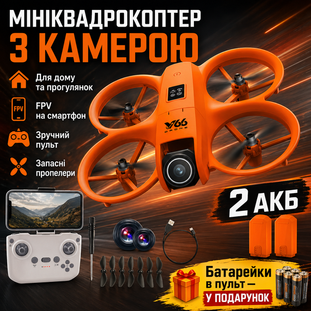 Квадрокоптер Детский мини-дрон V66 с HD-камерой и защитой от падений до 20 мин/ 2 АКБ + батарейки в пульт управления - Фото 10 Квадрокоптер Детский мини-дрон V66 с HD-камерой и защитой от падений до 20 мин/ 2 АКБ + батарейки в пульт управления - изображение 10