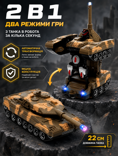 Танк-трансформер іграшковий на радіокеруванні AToys Battle-Robot 1:18 зі світловими та звуковими ефектами Коричневий - Фото 3 Танк-трансформер іграшковий на радіокеруванні AToys Battle-Robot 1:18 зі світловими та звуковими ефектами Коричневий - зображення 3