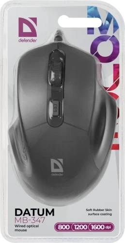 Мышь Defender Datum MB-347, Black, USB, оптическая, 800/1200/1600 dpi, 4 кнопки, 1.5 м (52347) - изображение 4