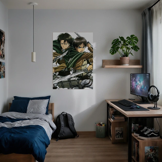Інтер'єрна картина Атака на титанів, Леві та Ерен, Attack on Titans, аніме, 85×60 см (id0255) - зображення 2