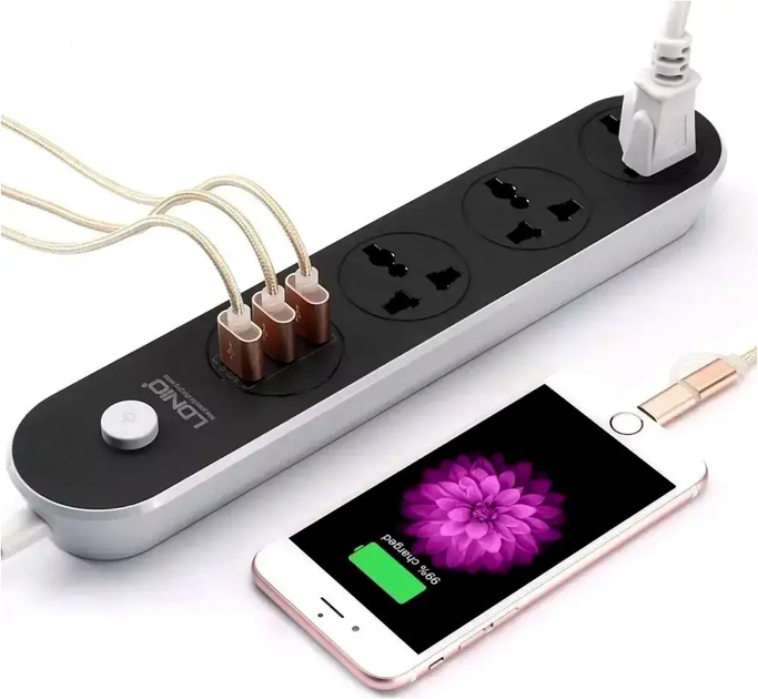 Мережевий фільтр з USB 3 розетки 3.1 A для дому та офісу захист від короткого замикання 1.5 м LDNIO SC3301 - зображення 4