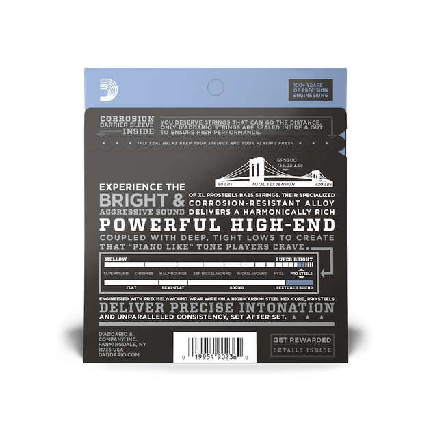 Струны для бас-гитары DʼADDARIO EPS300 XL Prosteels Bass Custom Light Top/Medium Bottom (43-107) - Фото 3 Струны для бас-гитары DʼADDARIO EPS300 XL Prosteels Bass Custom Light Top/Medium Bottom (43-107) - изображение 3