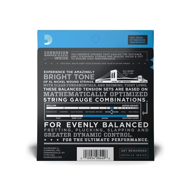 Струни для бас-гітари DʼADDARIO EXL160BT XL Nickel Wound Balanced Tension Bass Medium (50-120) - Фото 3 Струни для бас-гітари DʼADDARIO EXL160BT XL Nickel Wound Balanced Tension Bass Medium (50-120) - зображення 3