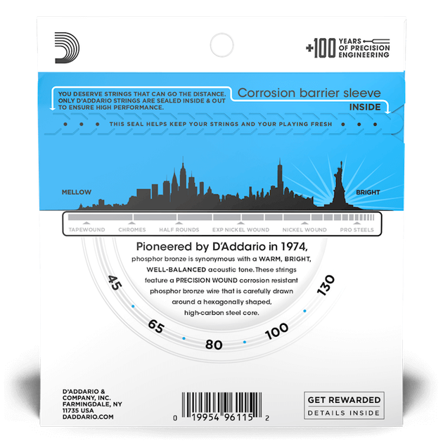 Струны для бас-гитары DʼADDARIO EPBB170-5 Acoustic Bass Phosphor Bronze Light 5-String (45-130) - Фото 2 Струны для бас-гитары DʼADDARIO EPBB170-5 Acoustic Bass Phosphor Bronze Light 5-String (45-130) - изображение 2