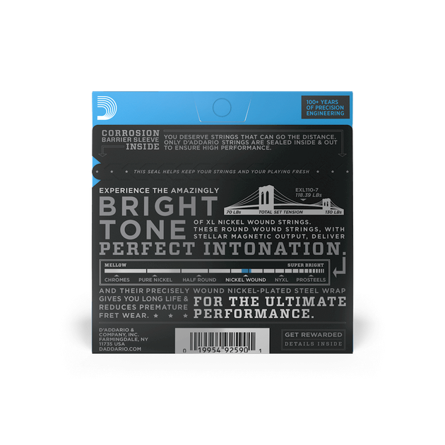 Струны для электрогитары DʼADDARIO EXL110-7 XL Nickel Wound Regular Light 7-String (10-59) - Фото 4 Струны для электрогитары DʼADDARIO EXL110-7 XL Nickel Wound Regular Light 7-String (10-59) - изображение 4