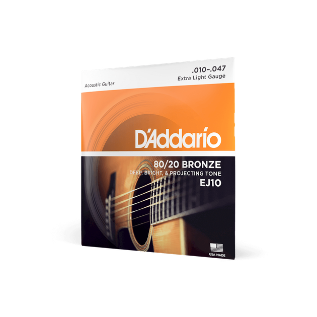 Струни для акустичної гітари DʼAddario EJ10 80/20 Bronze Extra Light (10-47) - зображення 2