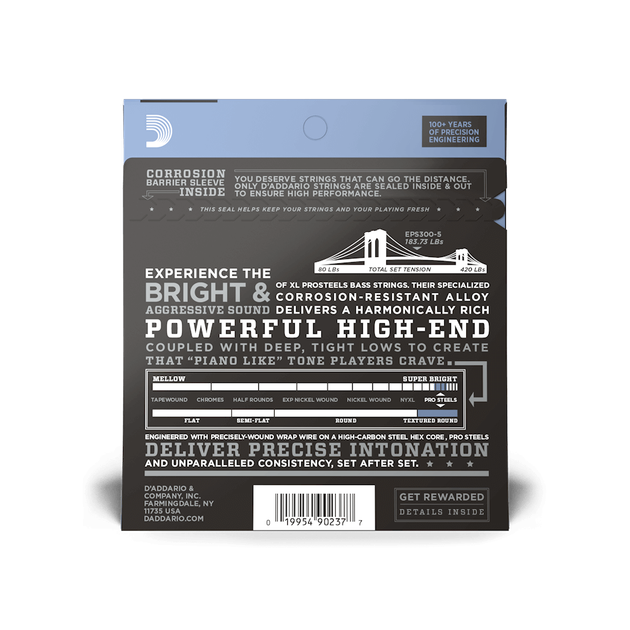 Струни для бас-гітари DʼADDARIO EPS300-5 XL Prosteels Bass Custom Light Top/Med Bottom (43-127) - Фото 3 Струни для бас-гітари DʼADDARIO EPS300-5 XL Prosteels Bass Custom Light Top/Med Bottom (43-127) - зображення 3